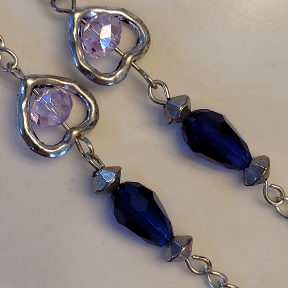 Abalone Look Heart Pendant Multi-colored Crystals Silver-tone Beads Necklace - Picture 9 of 15